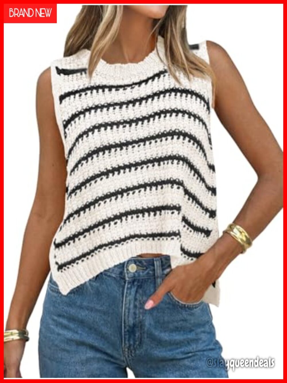 Sleeveless Sweater Vest Striped Ribbed Tank Top